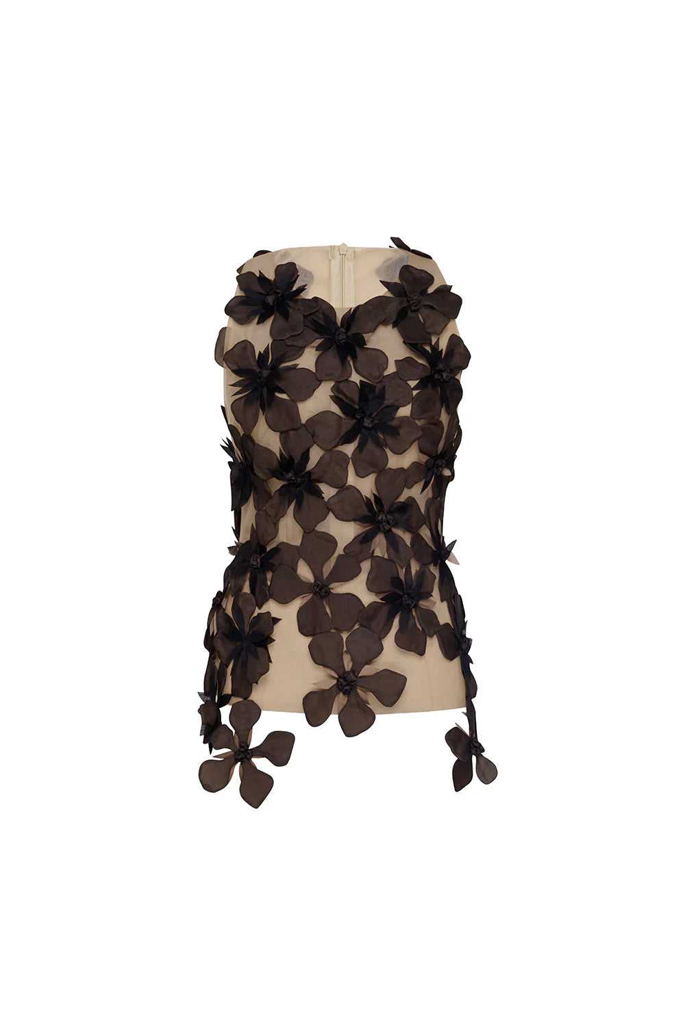 Noir Bloom 3D Petal Mesh Top