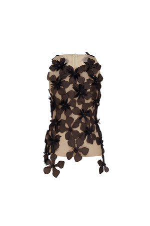 Noir Bloom 3D Petal Mesh Top
