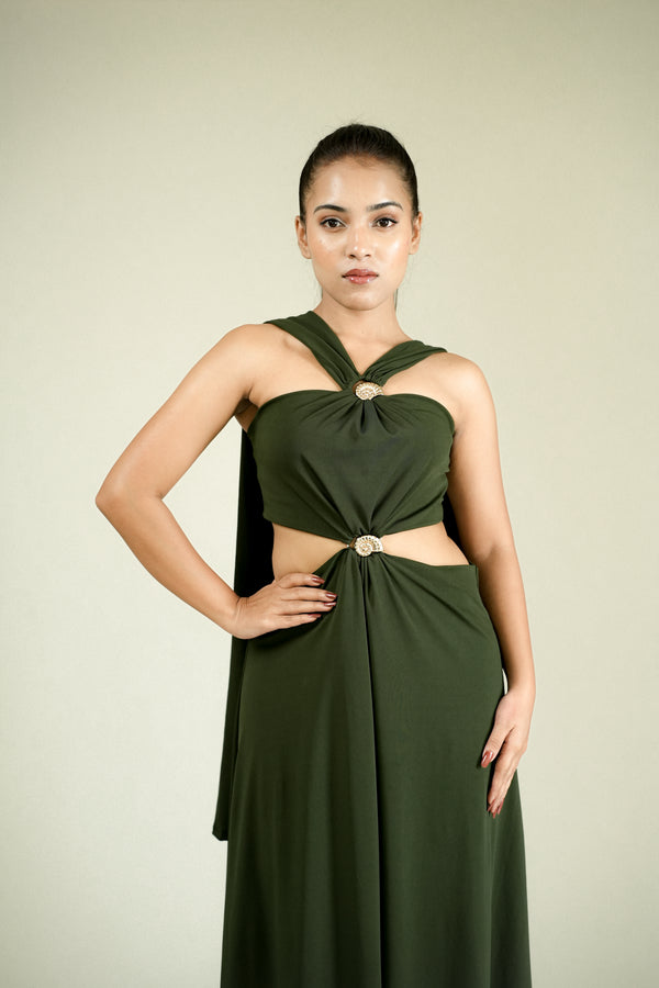 Olive Luxe Draped Cutout Maxi Dress