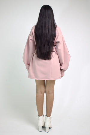 Blush Sculpted Puff-Sleeve Mini Dress