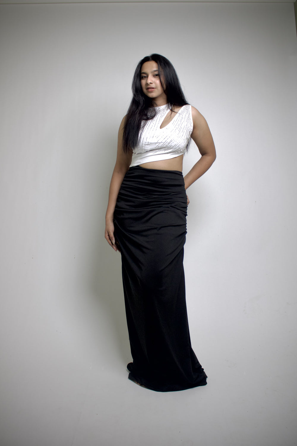 Midnight Hand-Beaded Asymmetry Co-Ord Set