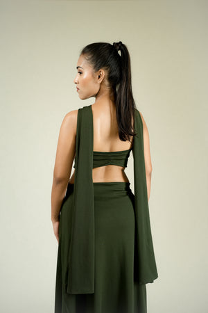 Olive Luxe Draped Cutout Maxi Dress