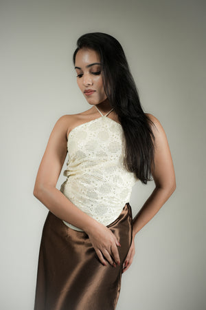 Solène Pearl Lace Halter