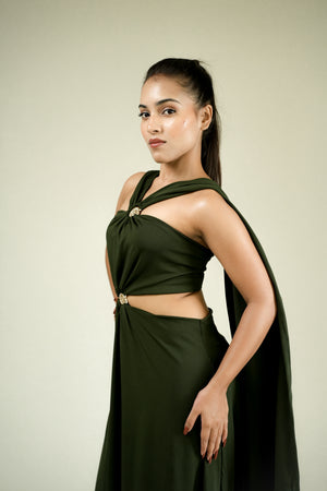 Olive Luxe Draped Cutout Maxi Dress