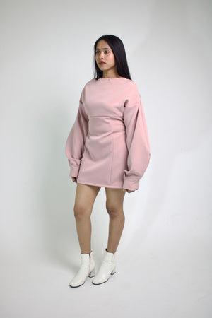 Blush Sculpted Puff-Sleeve Mini Dress