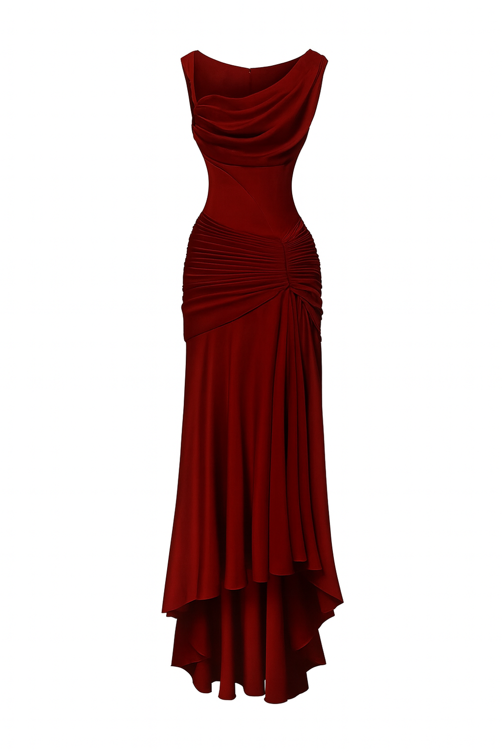 Crimson Luxe Draped Satin Evening Gown