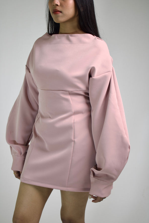 Blush Sculpted Puff-Sleeve Mini Dress
