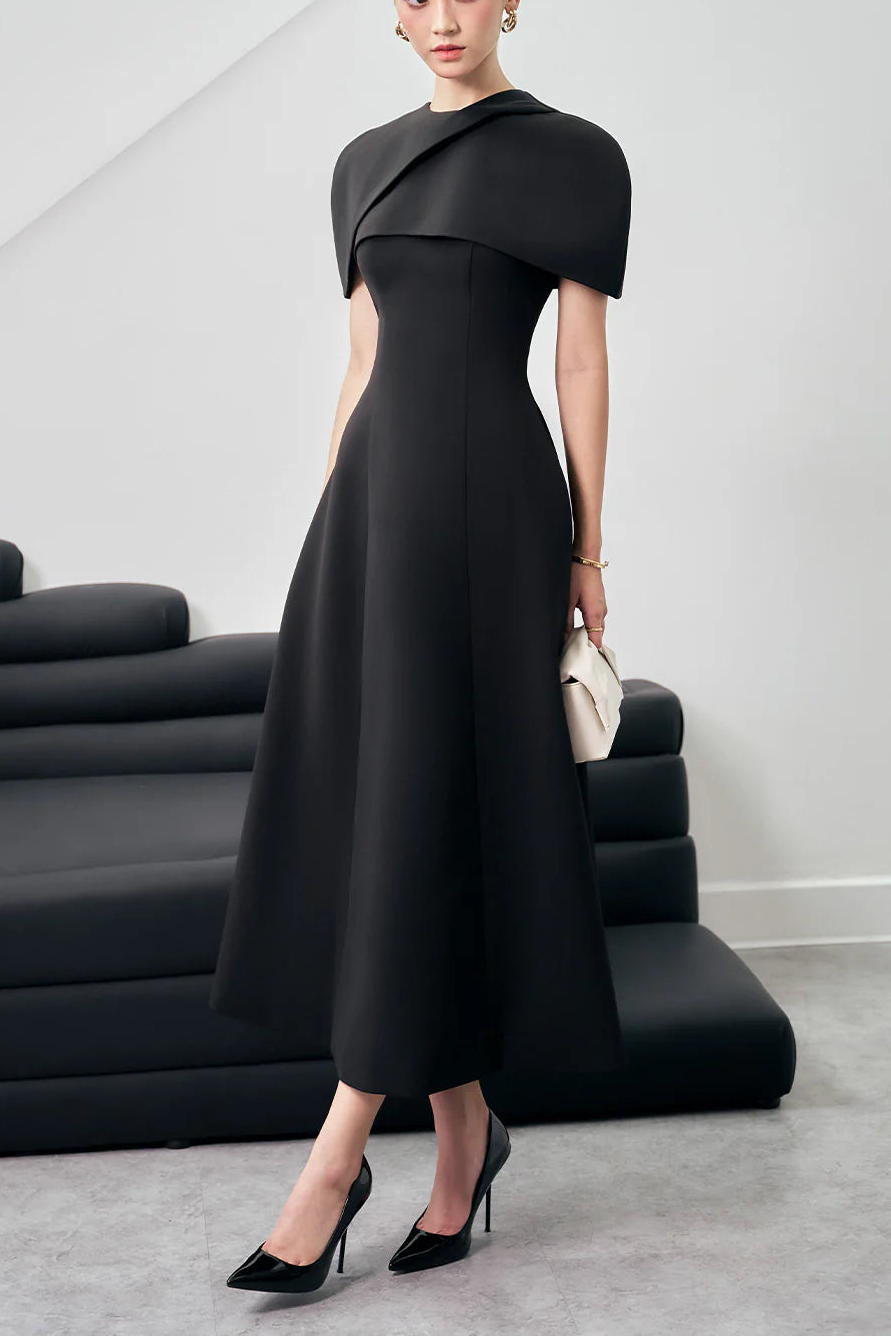 Noir Sculpted Cape Gown