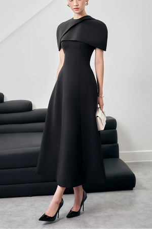 Noir Sculpted Cape Gown