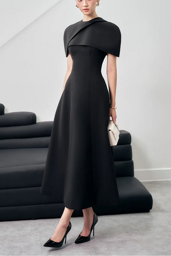 Noir Sculpted Cape Gown