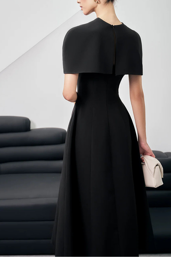 Noir Sculpted Cape Gown