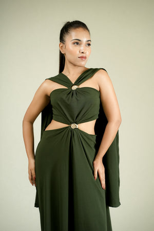 Olive Luxe Draped Cutout Maxi Dress