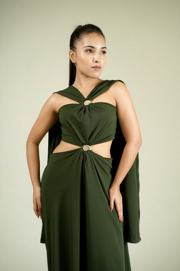 Olive Luxe Draped Cutout Maxi Dress
