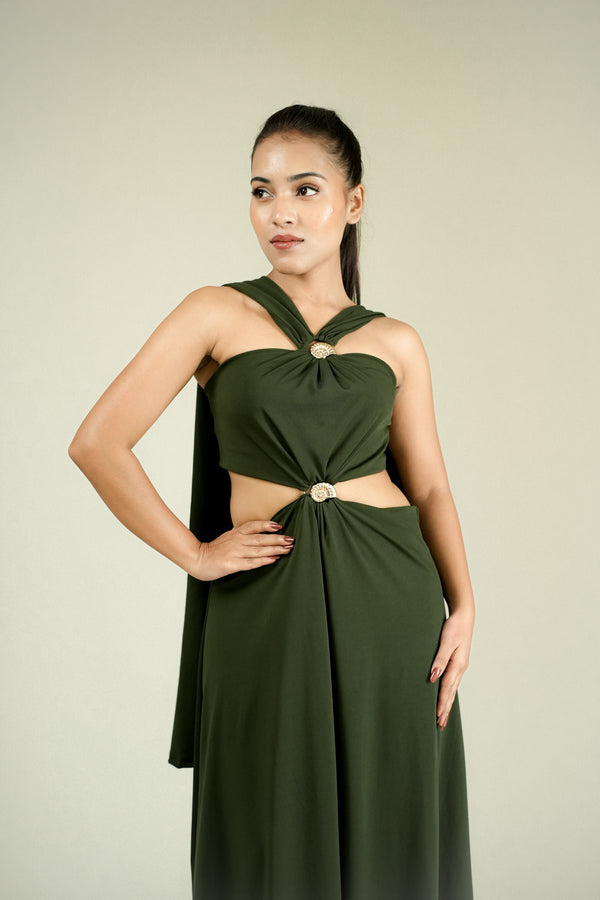 Olive Luxe Draped Cutout Maxi Dress