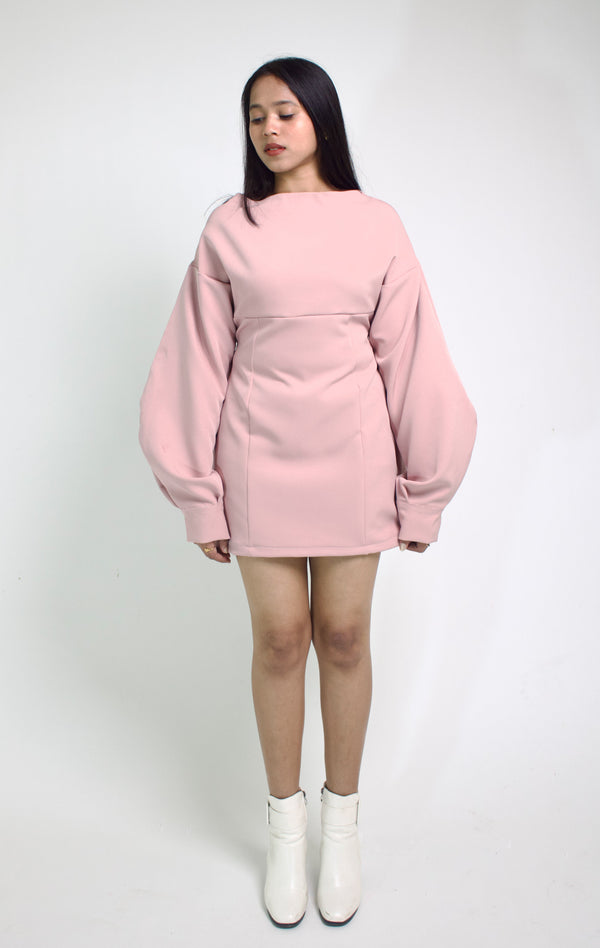 Blush Sculpted Puff-Sleeve Mini Dress