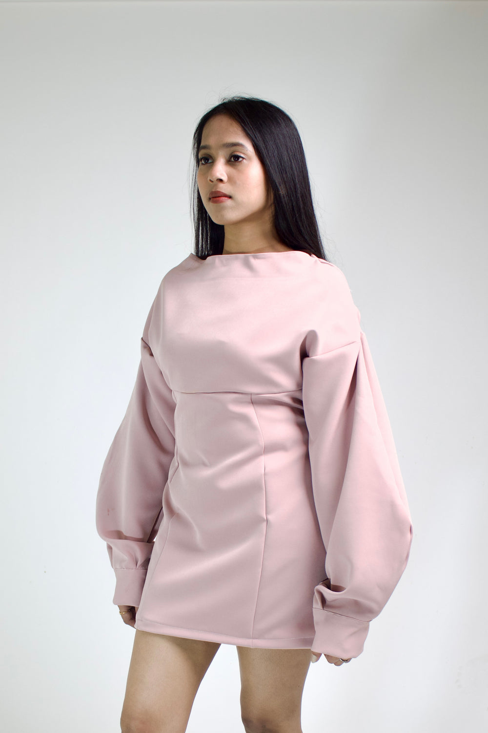 Blush Sculpted Puff-Sleeve Mini Dress